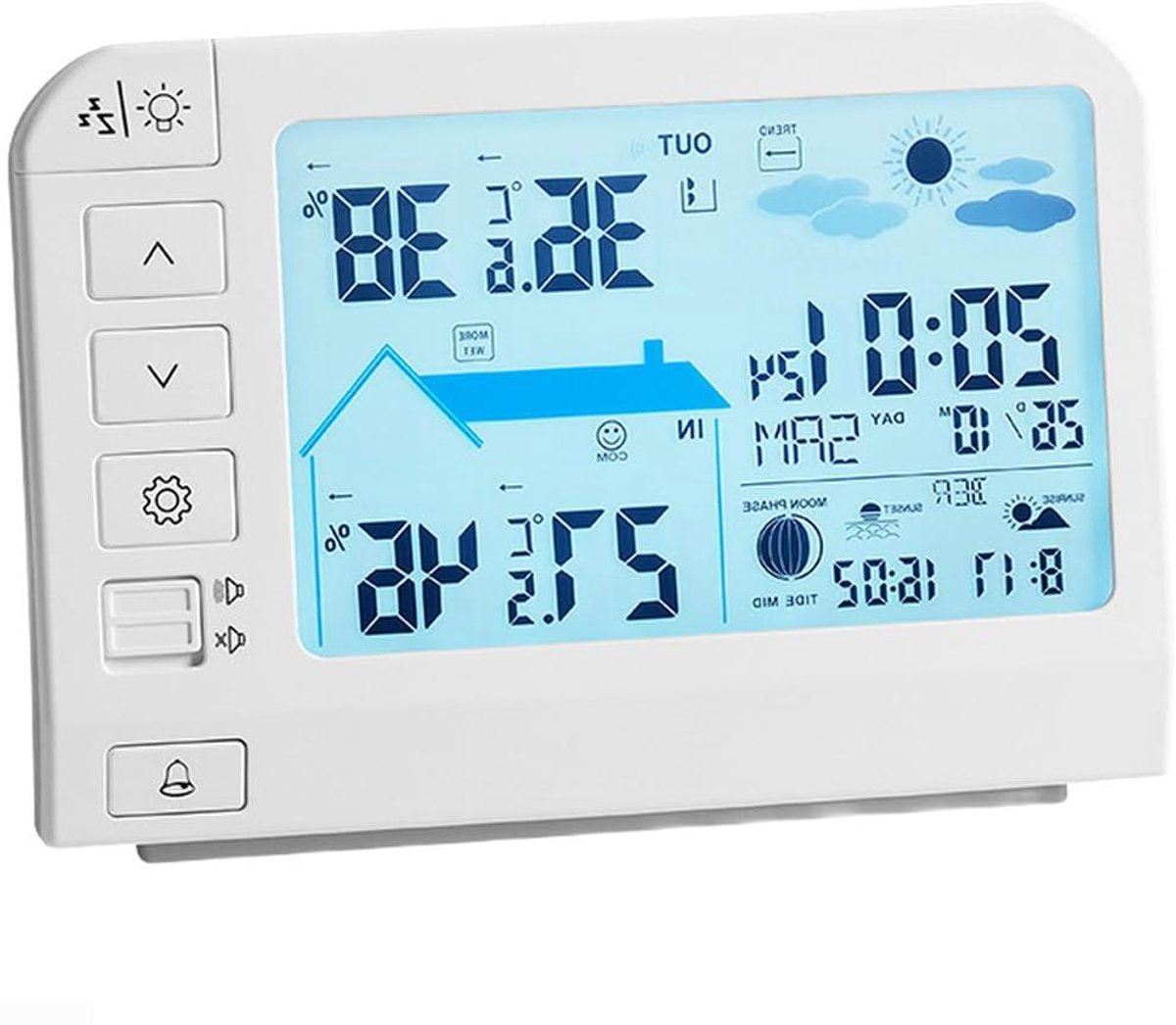 Digitaal Weerstation - Binnen Buiten - Milieu Tracking - Kleuren LCD Scherm - 17.5 x 12 cm - Wit