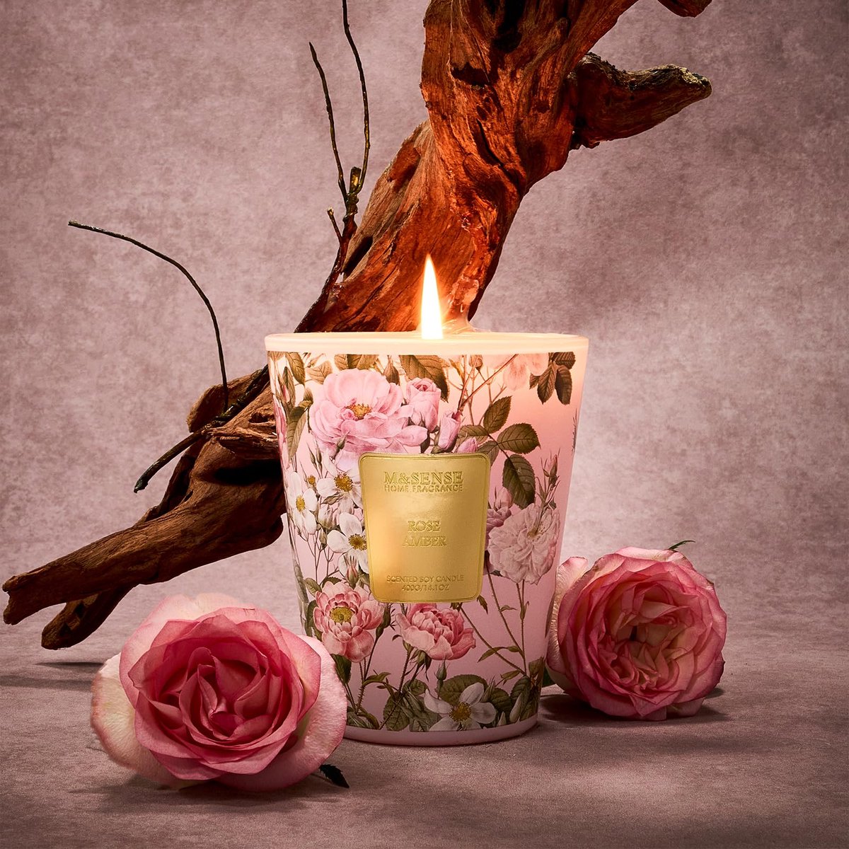 SnelShoppen - Extra Grote Rozen Amber Geurkaars - 990g Natuurlijke Soja Wax Kaarsen met 3 Lonten - 150 Uur Brandduur - Perfect voor Kerst en Winter Va