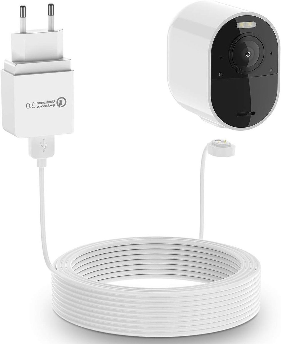 Oplaadkabel Camera - Stroomkabel Adapter - Continue Stroom Leveren - Magnetische Connector - 9 meter - Wit