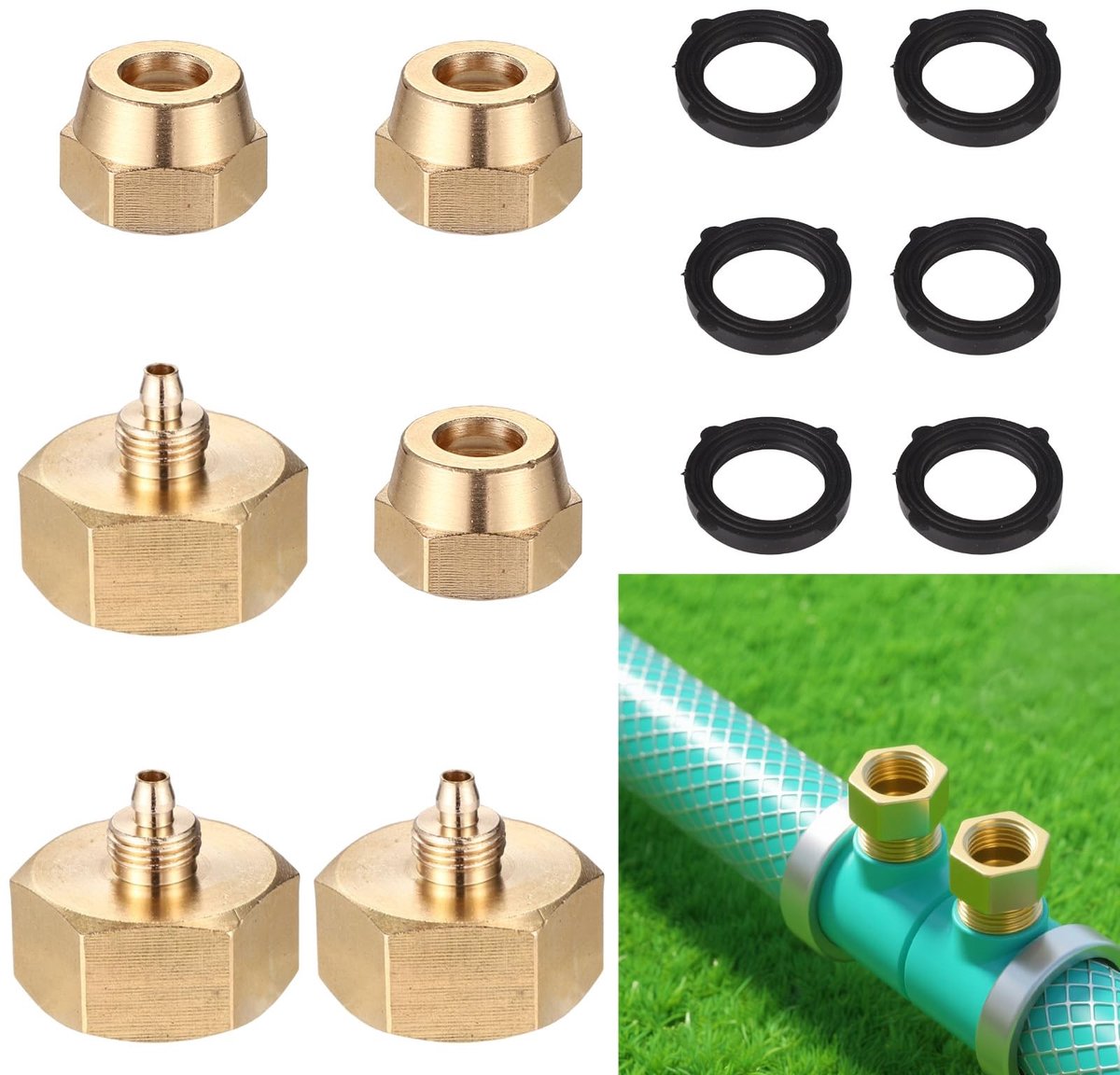 Dailygoods - 3 Sets 3/4 Inch naar 1/4 Inch Slangadapters - Messing Kraanadapters met Rubberen Ringen