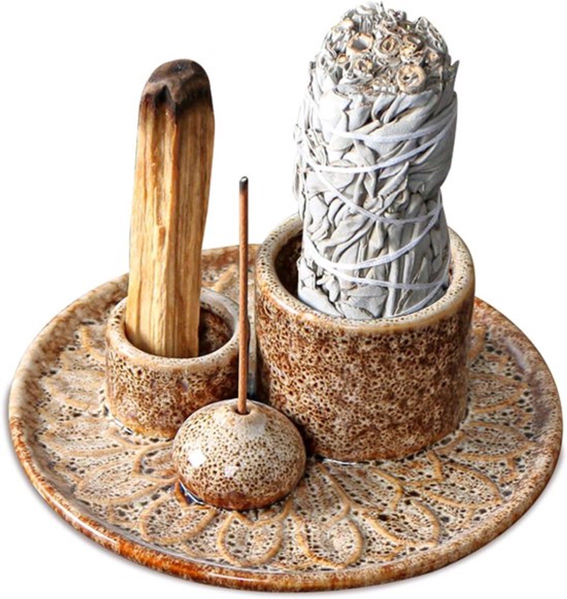 Rookschaal voor wierook en Palo Santo - Meditatie accessoire met keramische houder Amsterdam, Ontspanning, Zuivering