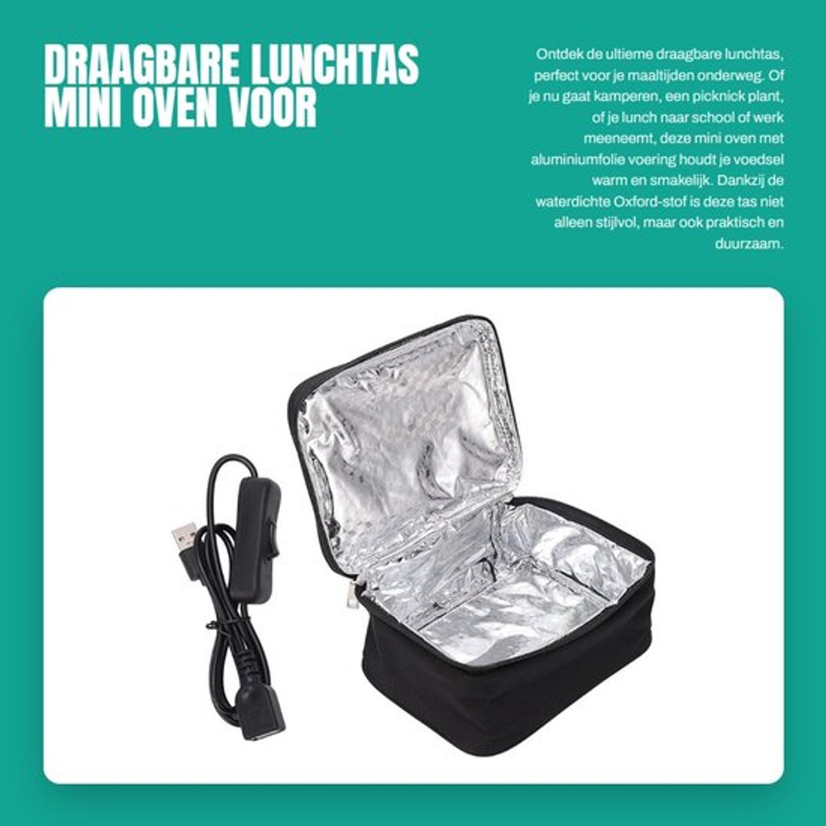 Draagbare Lunchtas - Mini Oven voor Voedselverwarming - USB Oplaadbaar - Ideaal voor Camping en Picknick - Perfect voor School en Werk