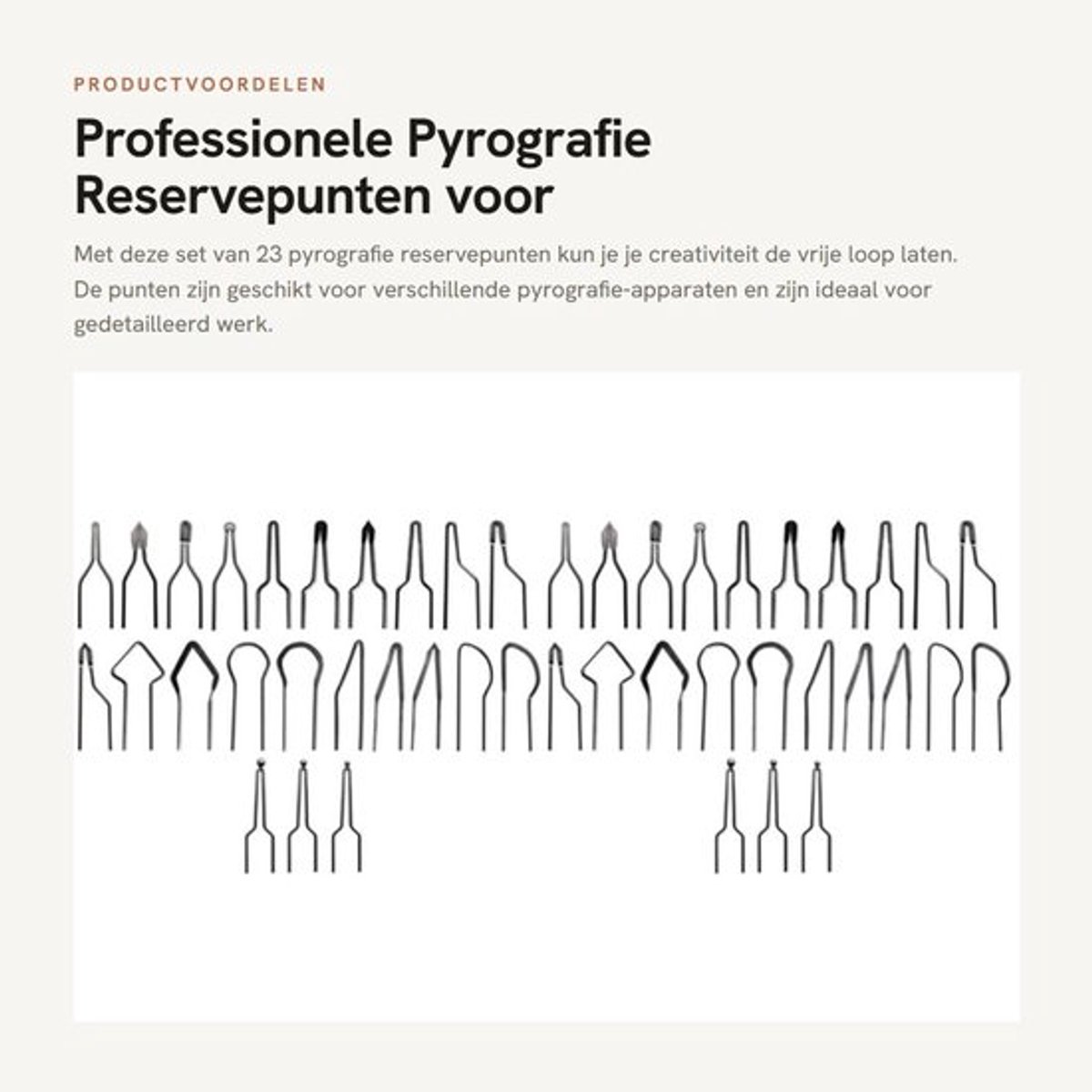 Pyrografie Set 23 Draadpunten - Professionele Reservepunten - Diameter 1 mm - Temperatuur 0-1000 ℃ - Compatibel met 30-50 W Apparaten - Zilver - Brandpunten