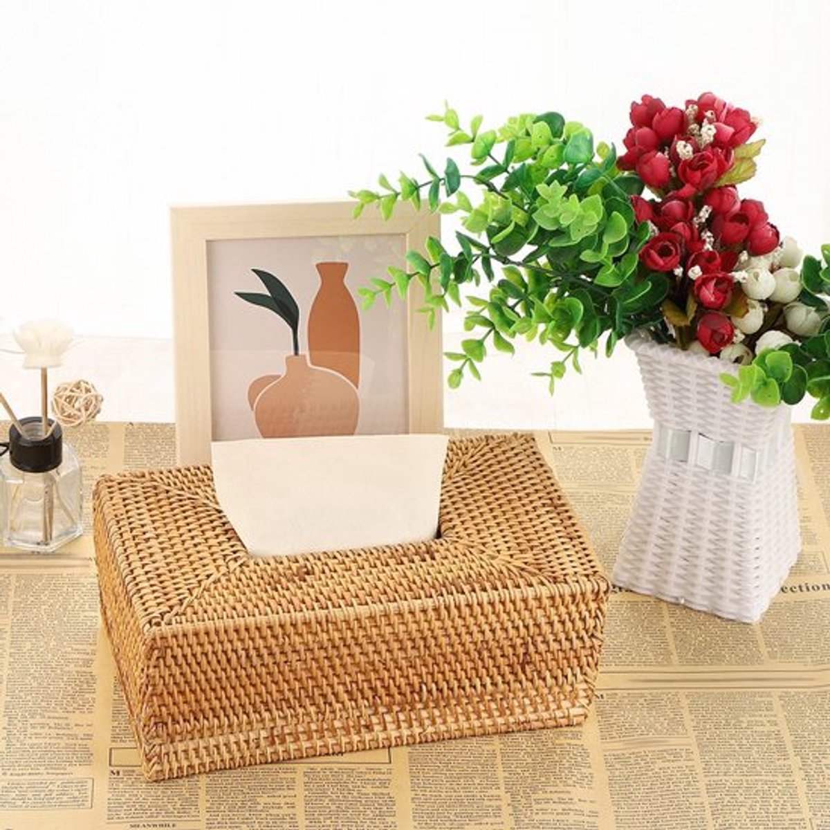Tissuehouder Geweven Rotan - Rechthoekige Tissuehouder - Servetdispenser - Decoratieve Tissuehouder - Huishoudelijke Organizer - Afmetingen 25x15x10 cm - Servetdoos
