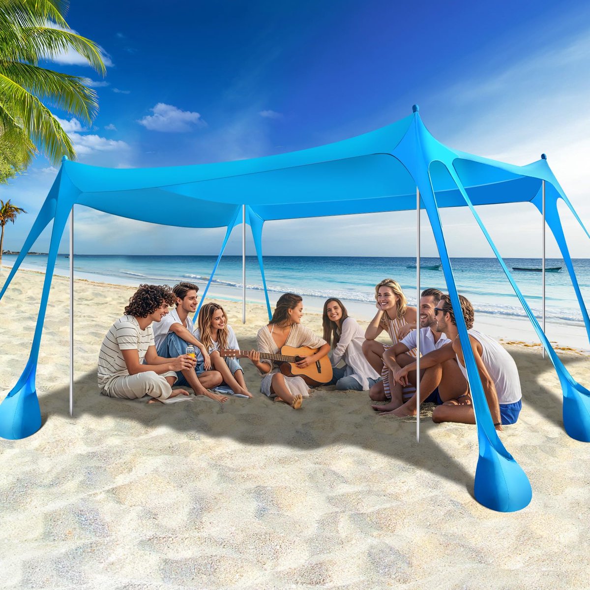 SnelShoppen - Strandtent 10x13FT, Zonnescherm met UPF50+ Bescherming, Buiten Canopy Tent met 8 Zandzakken en 4 Stabiliteitsstokken, Ideaal voor Campin