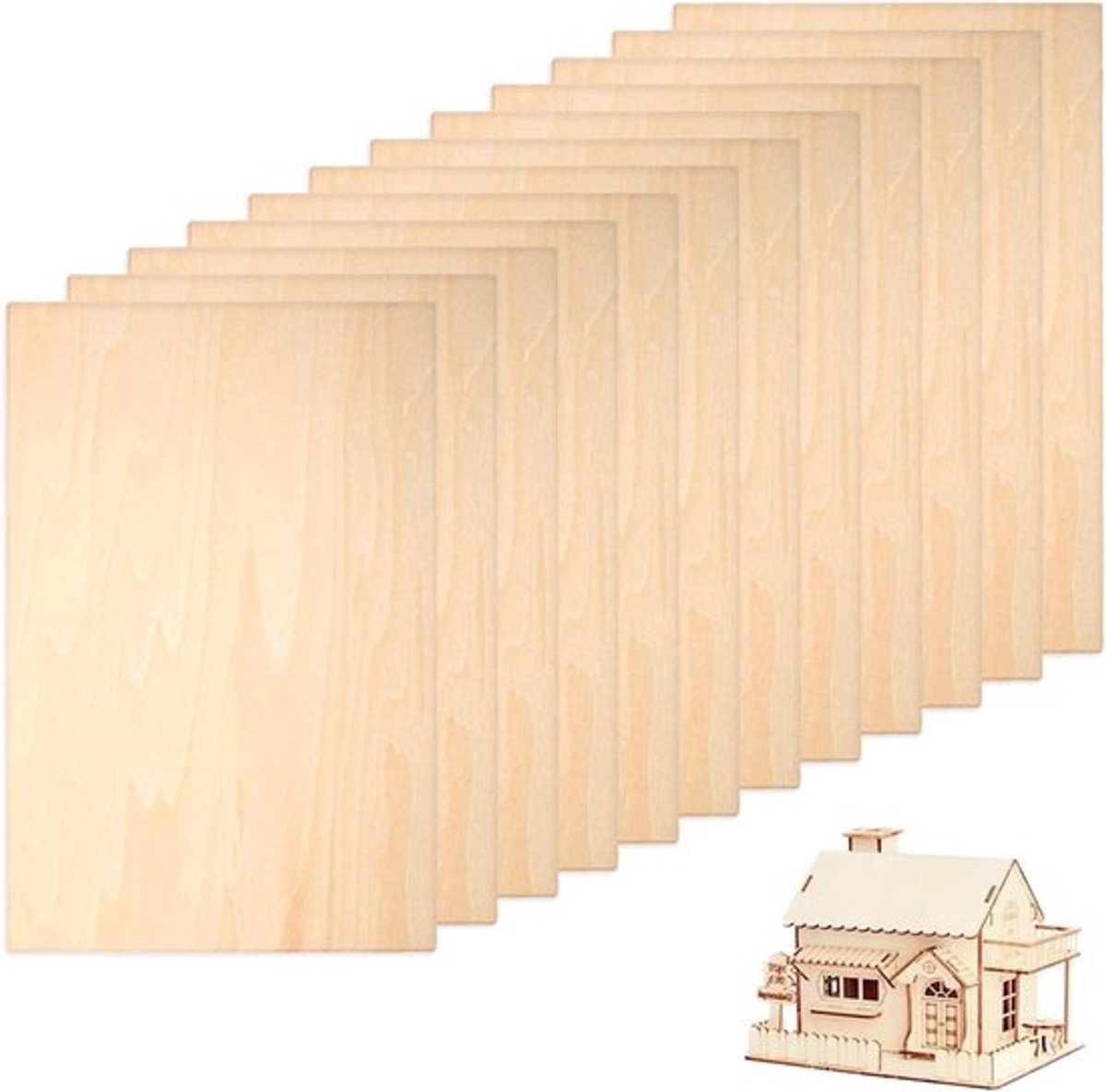 Balsahout Multiplexplaten 200 x 200 x 1,5 mm - Set van 12 - Voor knutselwerk en modelbouw