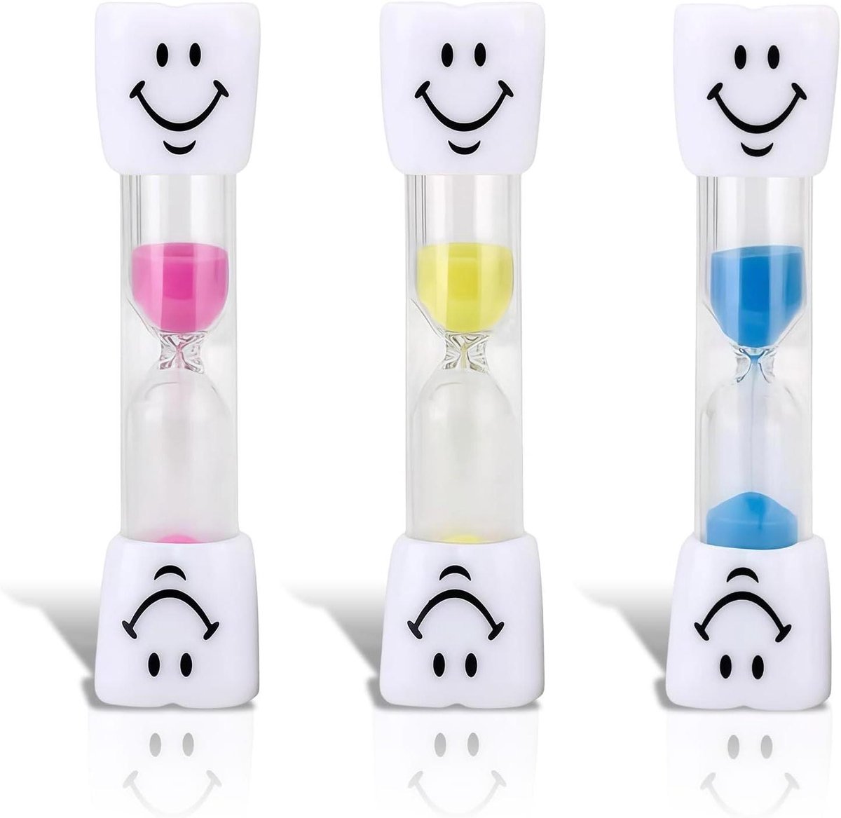 Zandlopers Kinderen - Poets Timer - Tandenpoetsen Leren - Vrolijk Smiley Gezicht - 10 cm - Roze Blauw Geel