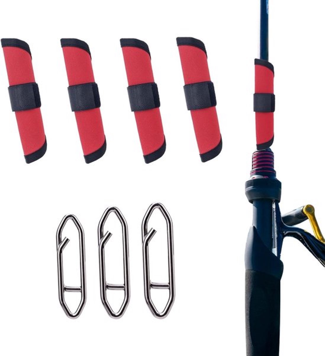 Set van 4 Lure Wrap en 30 Fishing Speed Clips - 15cm Bait Gloves - Hengel Lure Hook Covers - Vissersbescherming
