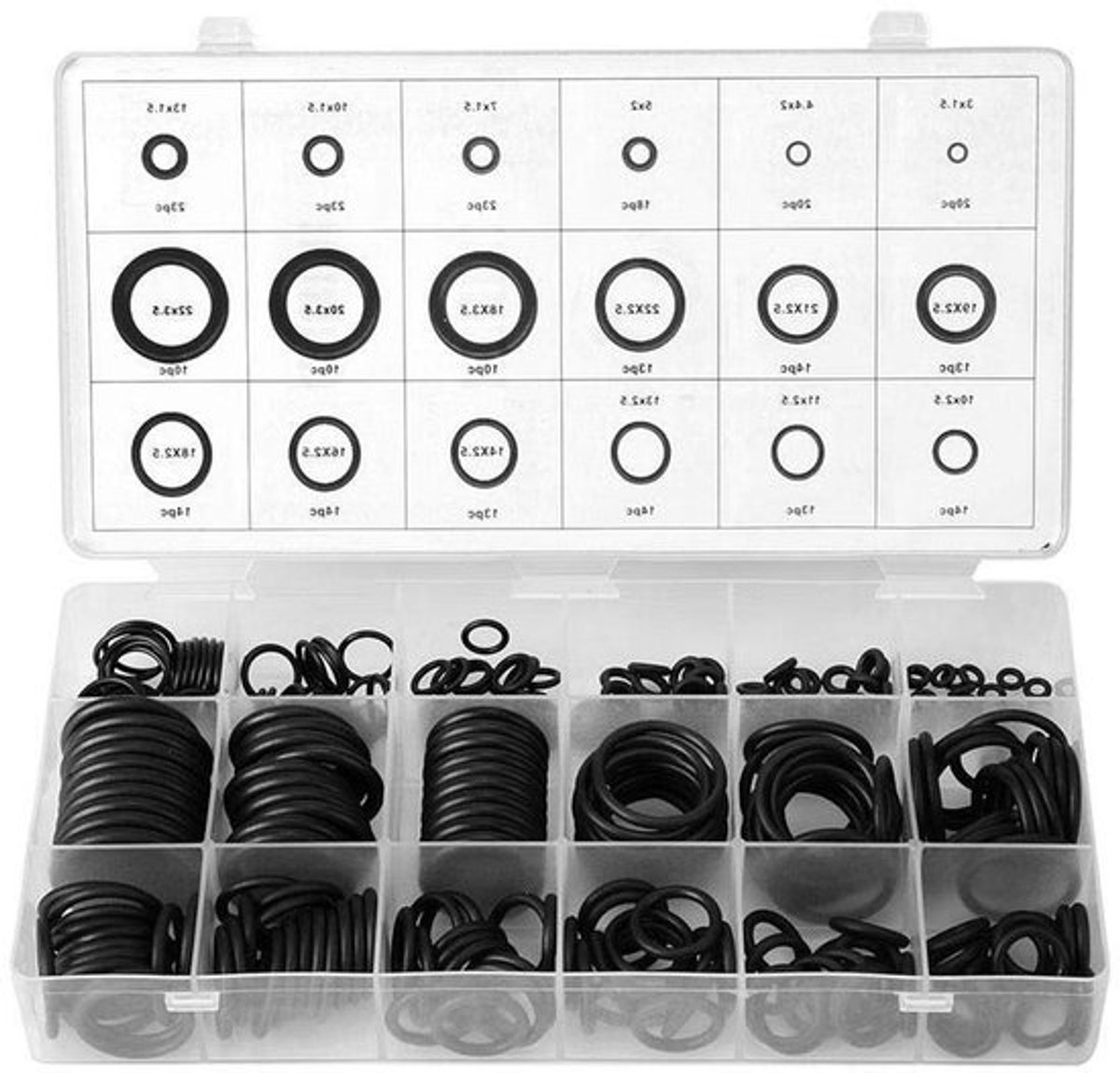 Rubberen O-ringenset voor afdichting - 279 stuks in 18 maten - Sluitring assortiment kit met 20 mm en 16 mm - Afdichtingsset compleet