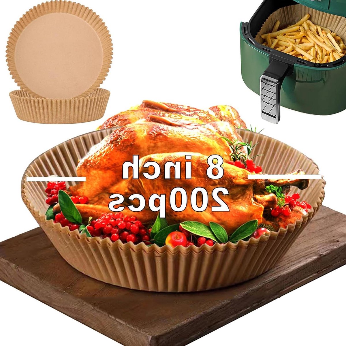 Airfryer Papieren Liners - Bakpapier Rond - Gezond Bakken - Antiaanbaklaag - 9 Inch 125 Stuks - Niet gespecificeerd