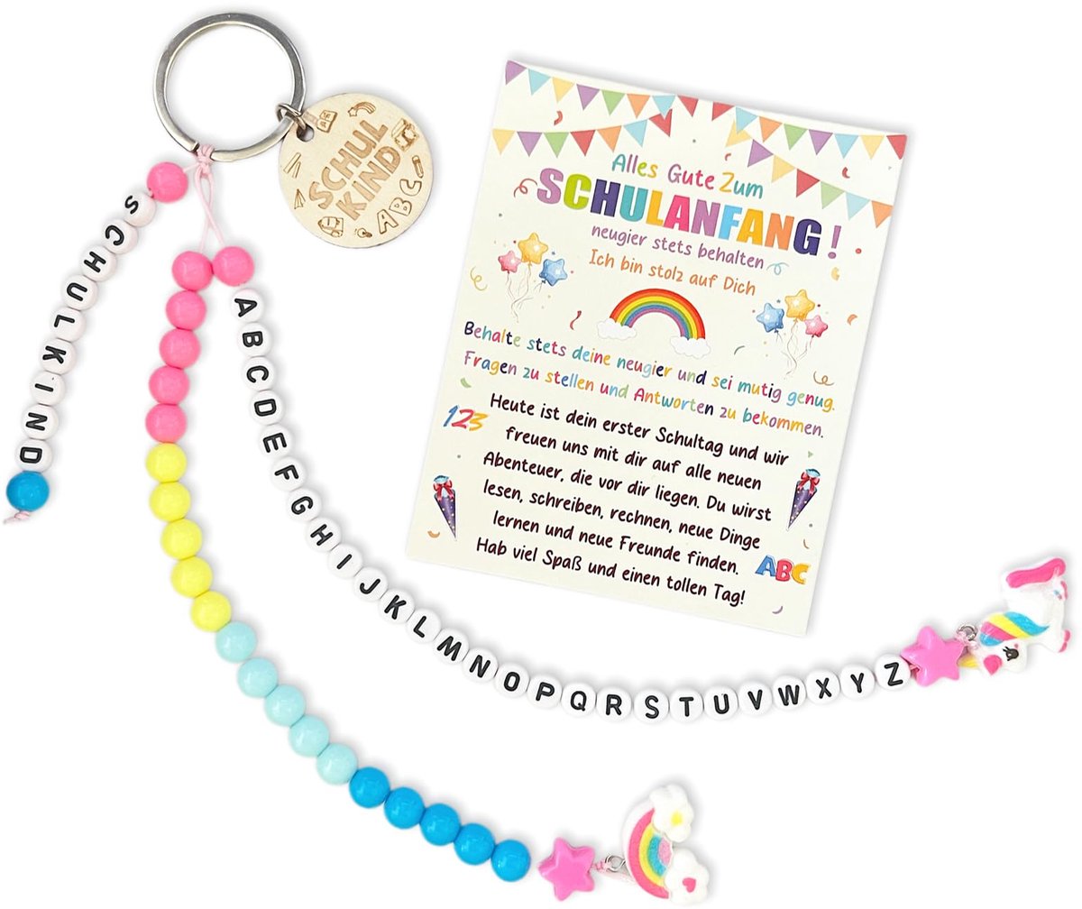 Dailygoods - Schoolkind cadeau voor de eerste schooldag - Rekenketting met geluksbrenger en wenskaart