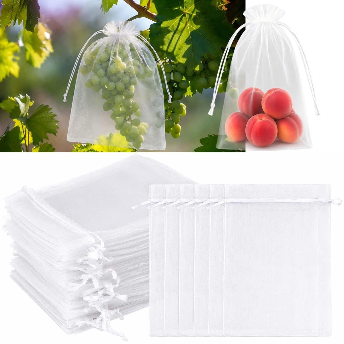 Dailygoods- Druivenbeschermzakken 100 stuks - Fruitbeschermzakken - Nettas tegen Vogels/Wespen - Organza met Trekkoord - Duurzaam & Herbruikbaar - 30x40 cm - Fruitnet