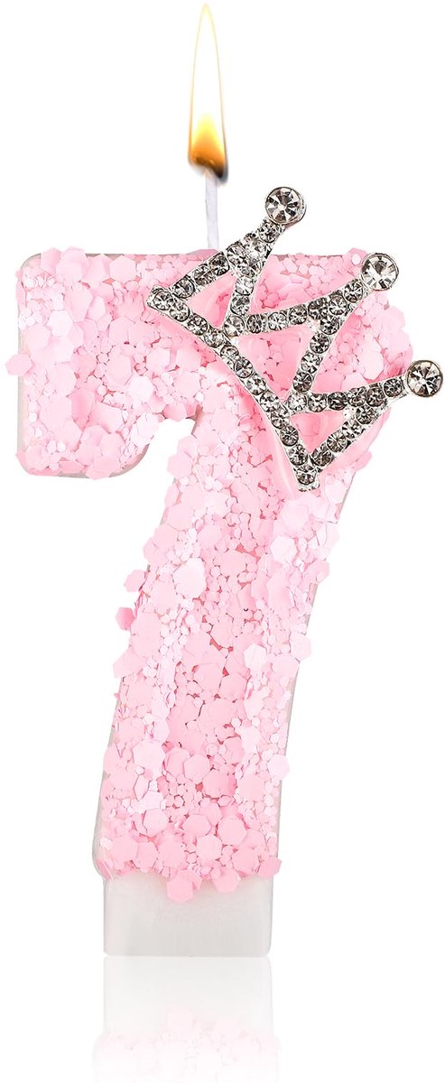 Dailygoods - Roze Strik Verjaardagskaarsen - Nummer 7 Kroon Kaars voor Taart Jubileum