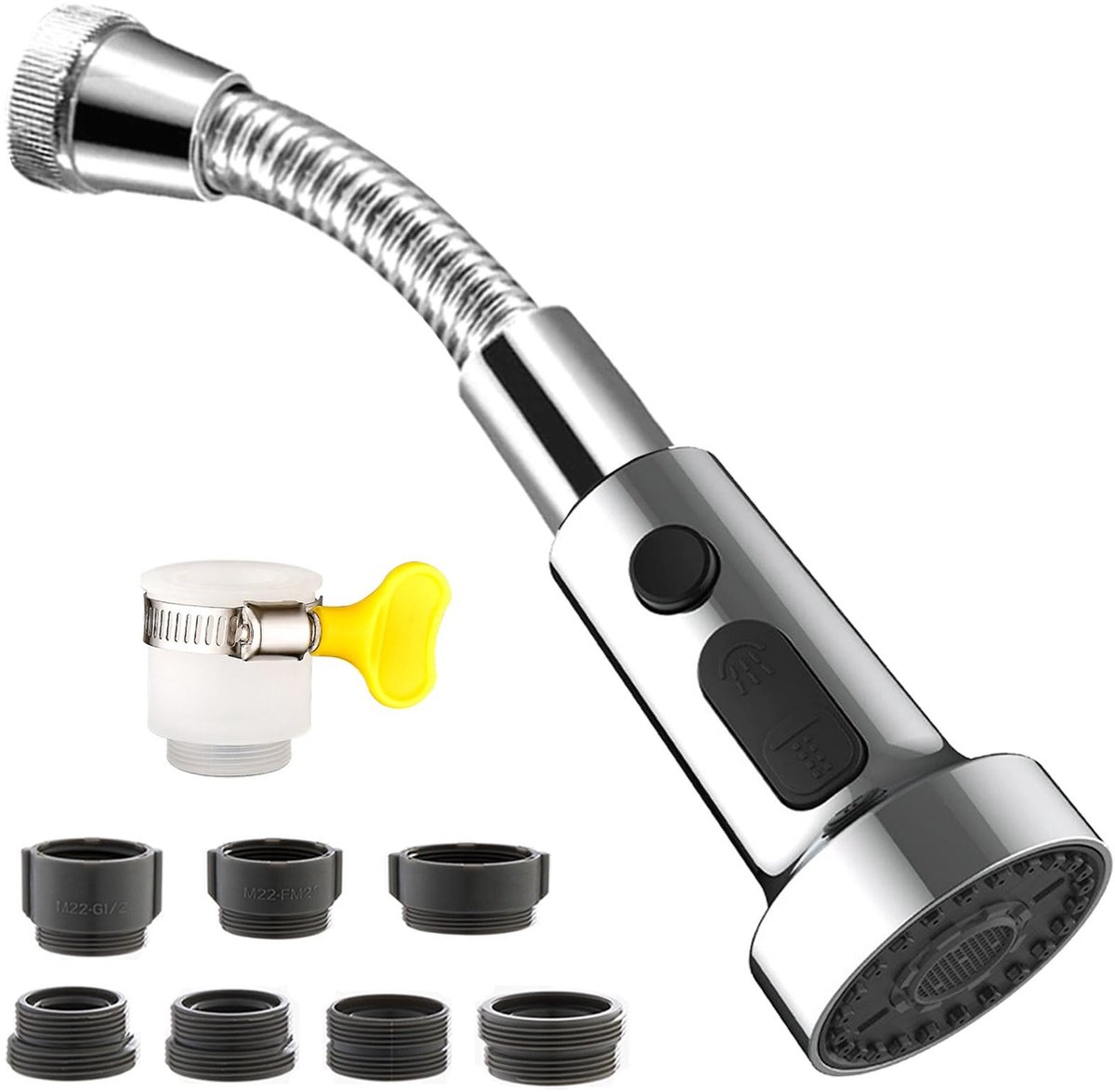 Dailygoods- Kraanbeluchter Uitschuifbaar - Draaibare Beluchter - Spuitfilter - Waterkraan Opzetstuk - 4 Buitendraadadapters - Hoge Druk Waterafvoer - Kraanaccessoire