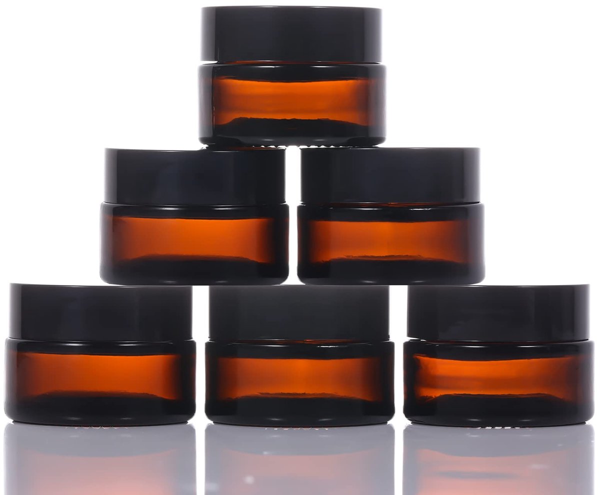 Dailygoods - 6 Stuks Bruine Glazen Cosmeticacontainers 20ml - Navulbare Zalfpotjes