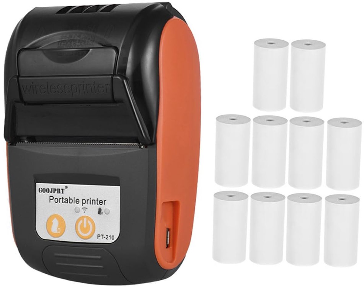 SnelShoppen - Draagbare thermische printer 58 mm - Handheld ontvangstprinter voor winkels, restaurants, logistiek, 10 papierrollen inbegrepen