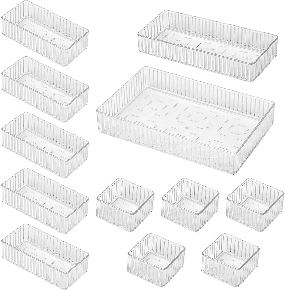 SnelShoppen - 12 Stuks Make-uptafel Organizer - Schuifladen, Antislip, 4 Maten - Acryl Make-up Organizer - Lade-organizer voor Cosmetica, Kantoorbenod