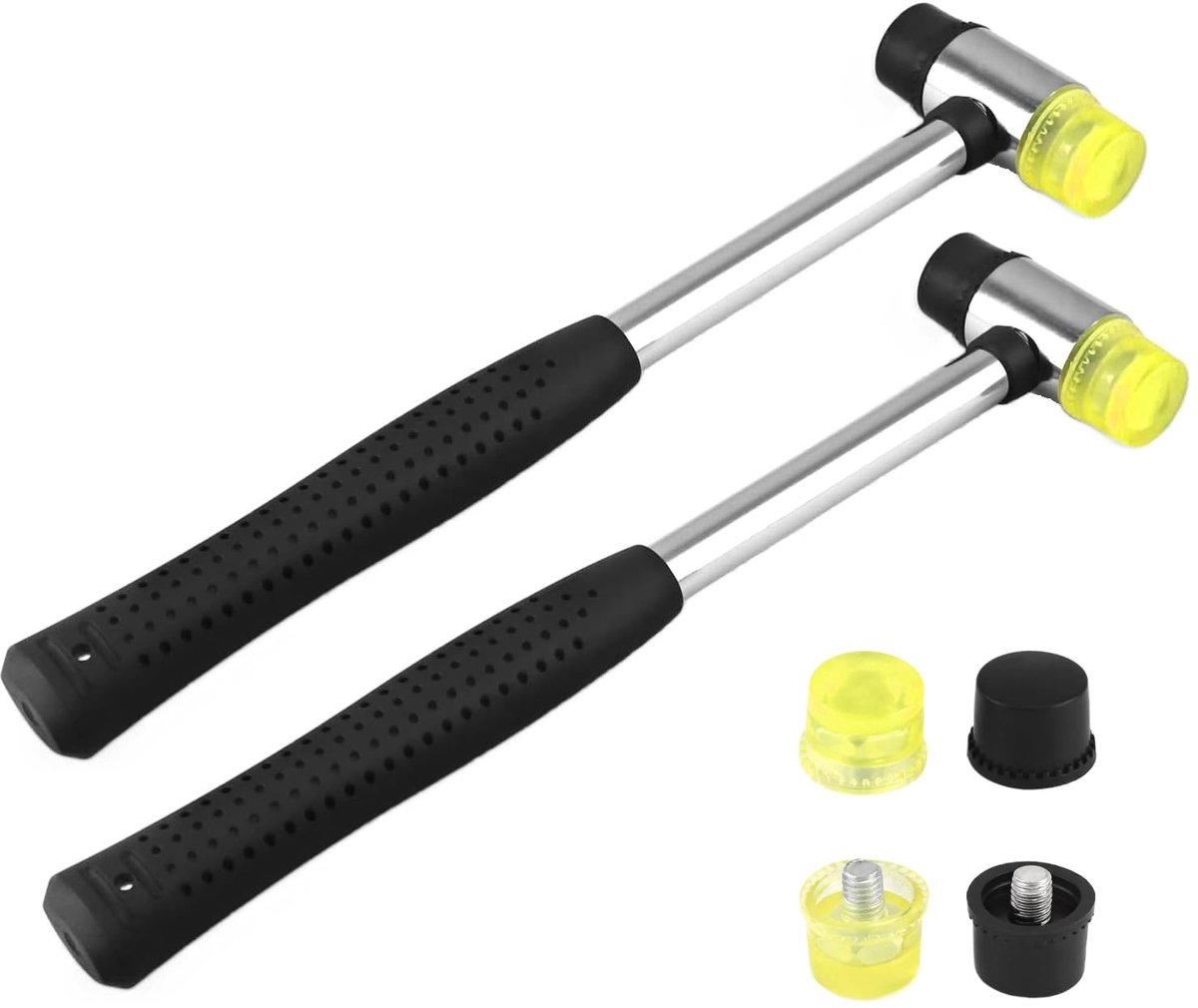 Dailygoods - 2 Stuks 25mm Rubber Hamer met 4 Vervangende Hamerkoppen - Voor Hout, Plastic en Leer