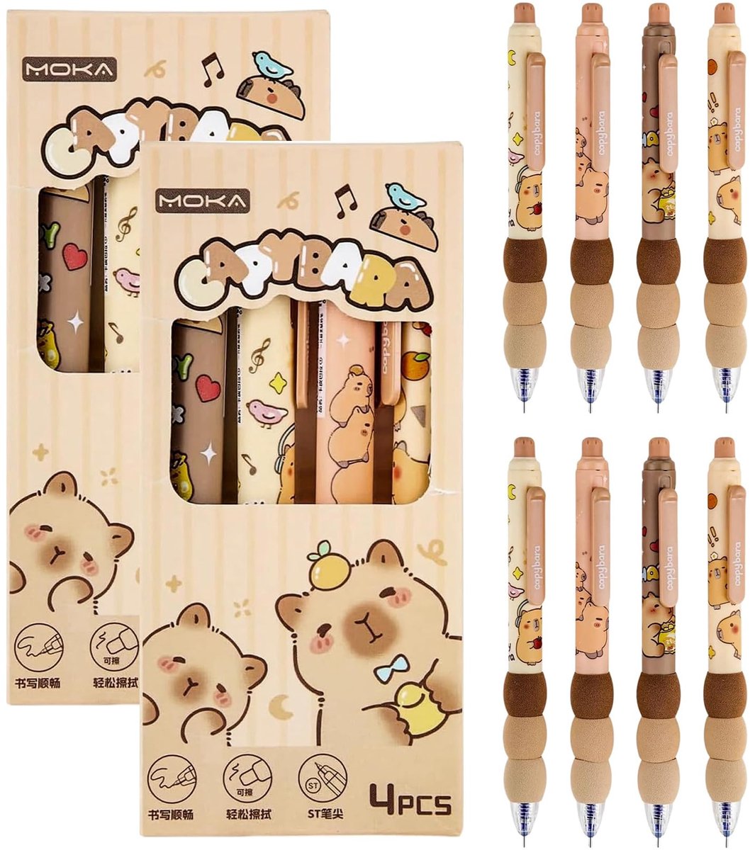 Dailygoods - Capybara Pennenset - 8 Uitwisbare Balpennen met Gum