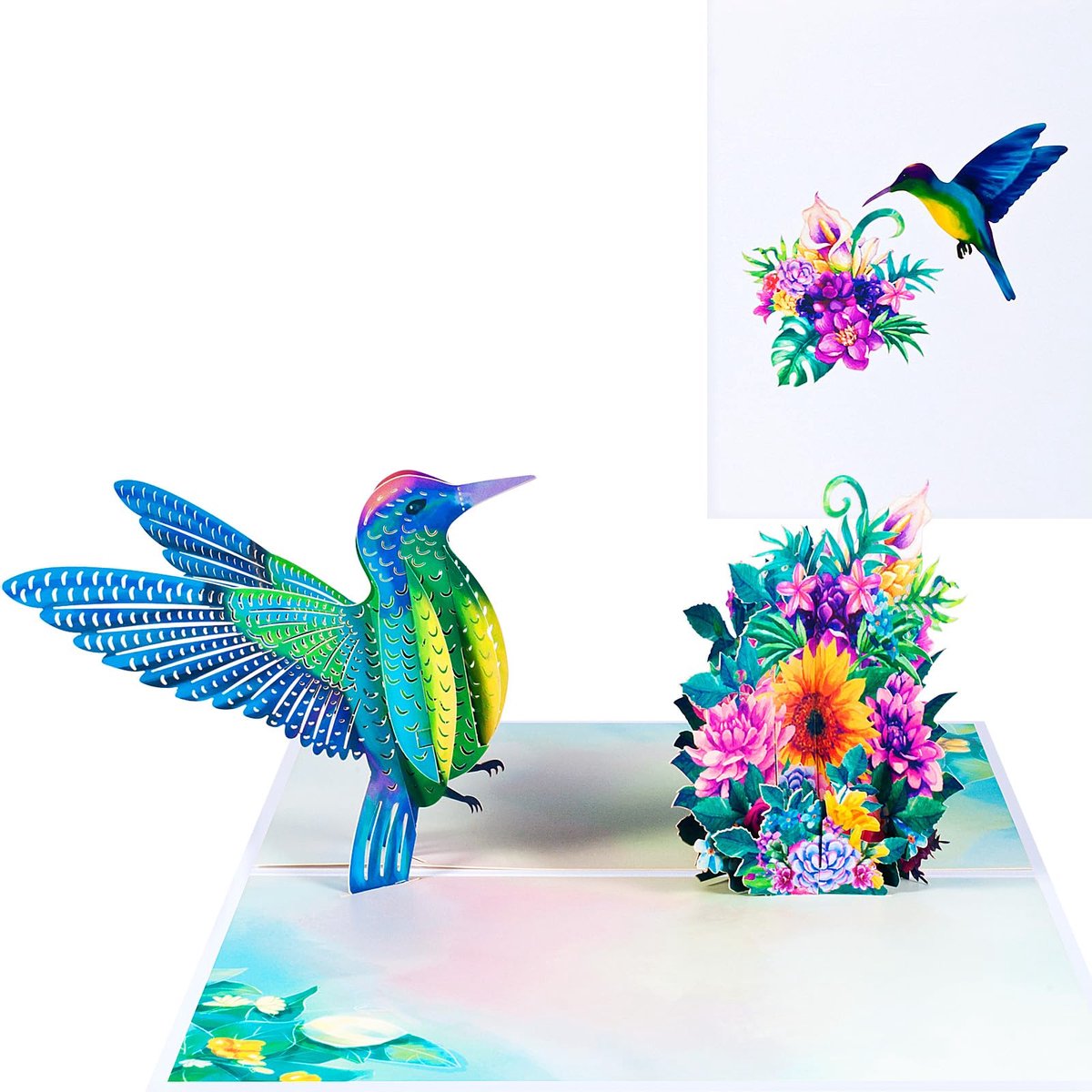 Dailygoods - 3D Verjaardagskaart met Pop-up Kolibrie en Bloem - Wenskaart met Envelop