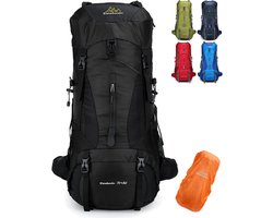 SnelShoppen - Grote Rugzak 70L voor Camping, Kamperen, Trekking en Wandelen - Zwart met Regenhoes - Ideaal voor Avontuurlijke Reizen