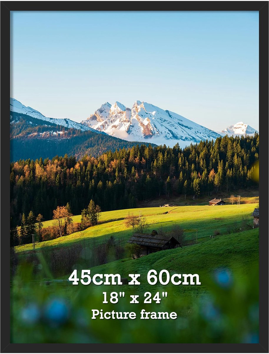 SnelShoppen - Fotolijst 45x60 cm Zwart Aluminium Muurlijst voor Foto's, Posters en Kunstwerken - Liggend en Staand Ophangbaar - 1 Stuk