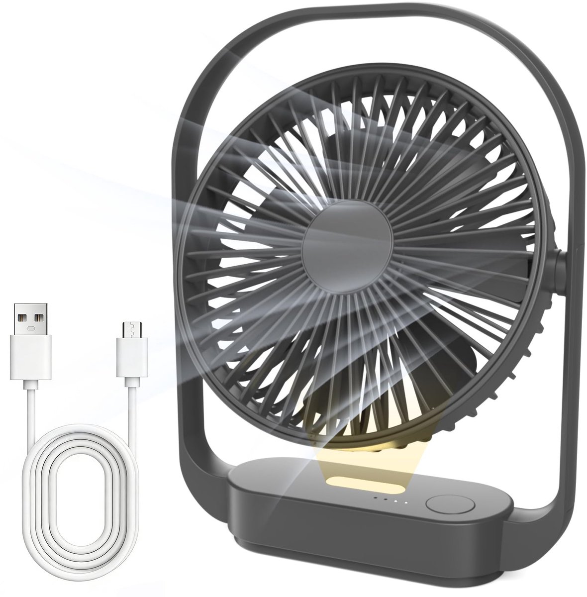 SnelShoppen - Draadloze Bureauventilator 4000mAh Accu met 4 Snelheden en 2 Nachtlichtstanden, USB-C Oplaadbaar, Tot 20 Uur Werktijd, Zwart voor Slaapk