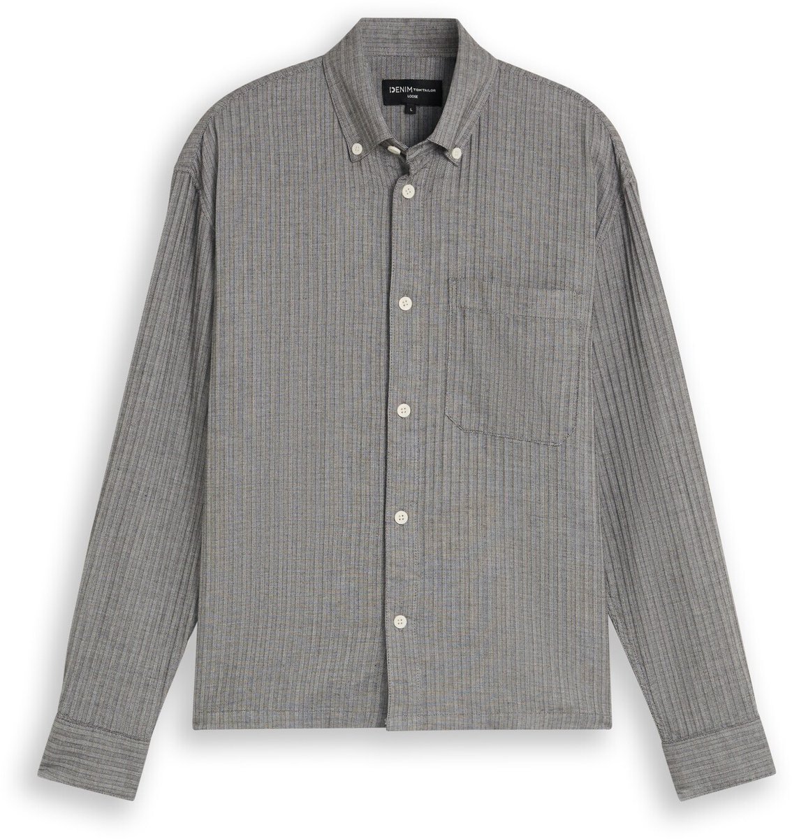 Tom Tailor Denim - Katoenen overhemd met losse pasvorm - Maat M - black stripe structure