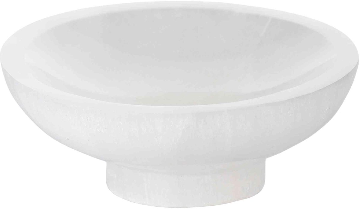 Dailygoods- Oplaadschaal 10 cm - Ronde Selenit schaal - Energetisch reinigen - Decoratief voor meditatie - Spirituele toepassingen - Handgemaakt met glinsterend oppervlak - Energieschaal