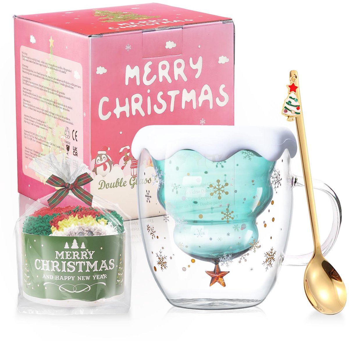 Dailygoods - Dubbelwandige Glazen Koffiemok in Kerstboomvorm, Perfect voor Cadeaus
