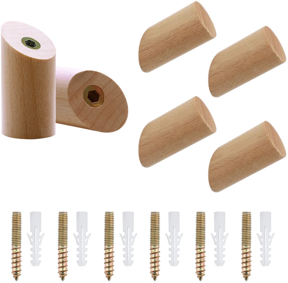Houten kapstokhaken - Multifunctioneel - 6 stuks - 3 x 6 cm