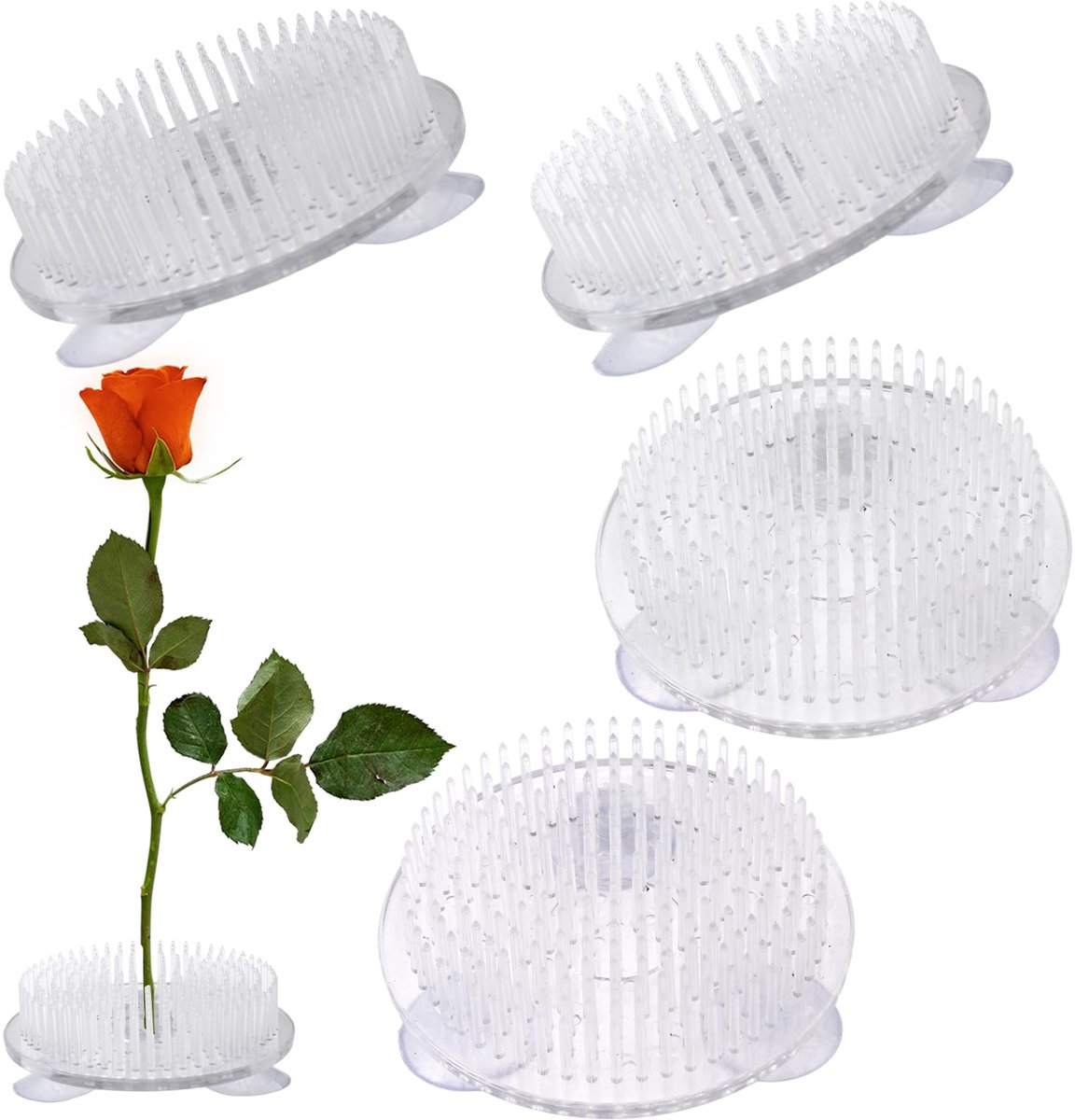 Dailygoods - 4 Stuks Plastic Ikebana Kenzan - Herbruikbare Bloemenvazen met Zuigcups