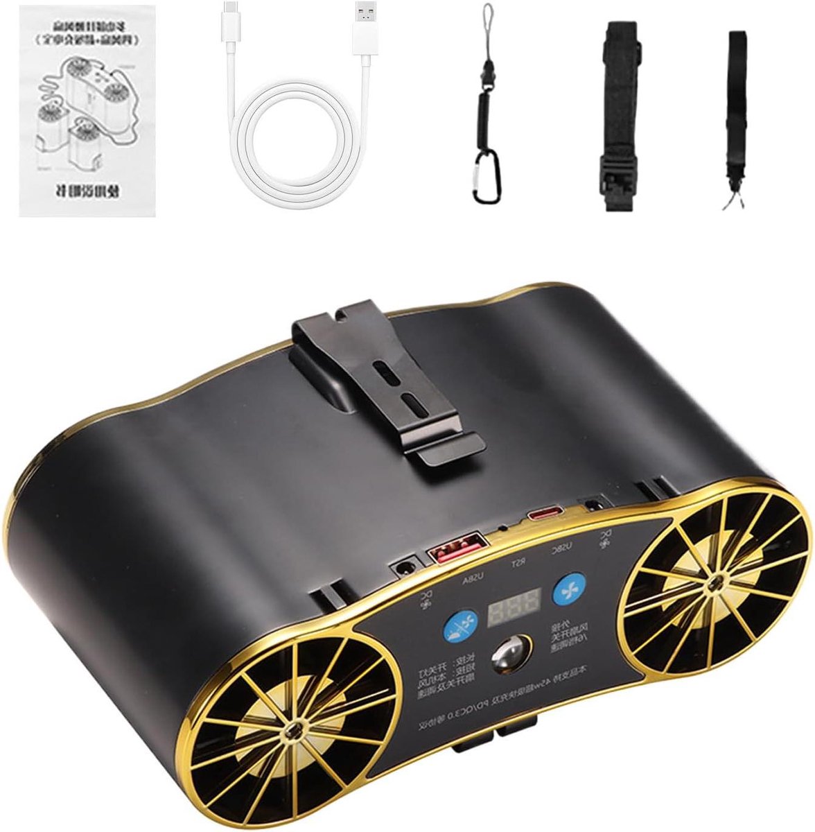 Draagbare Taille Ventilator - Luchtcirculator Air Cooler - Buitenactiviteiten Koelen - 20000mAh Batterijcapaciteit - 167x58x93cm - Zwart