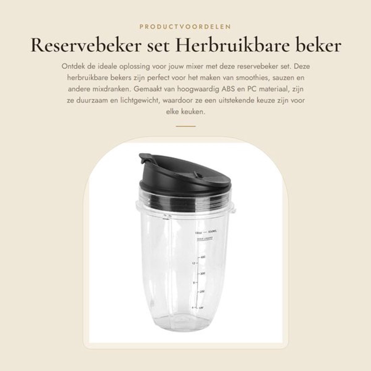 Reservebeker 600 ml - Deksels/onderdelen - Herbruikbaar - ABS/PC - Transparant - Geschikt voor Nutri BlendMax - Mixbeker