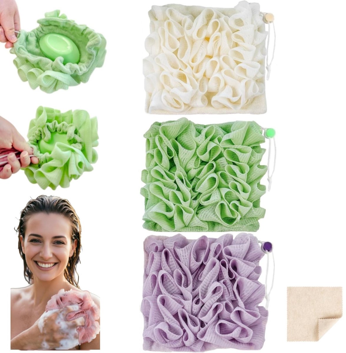 Dailygoods - 2-in-1 Loofah en Wasdoek - Exfoliatie Mesh Douchebal