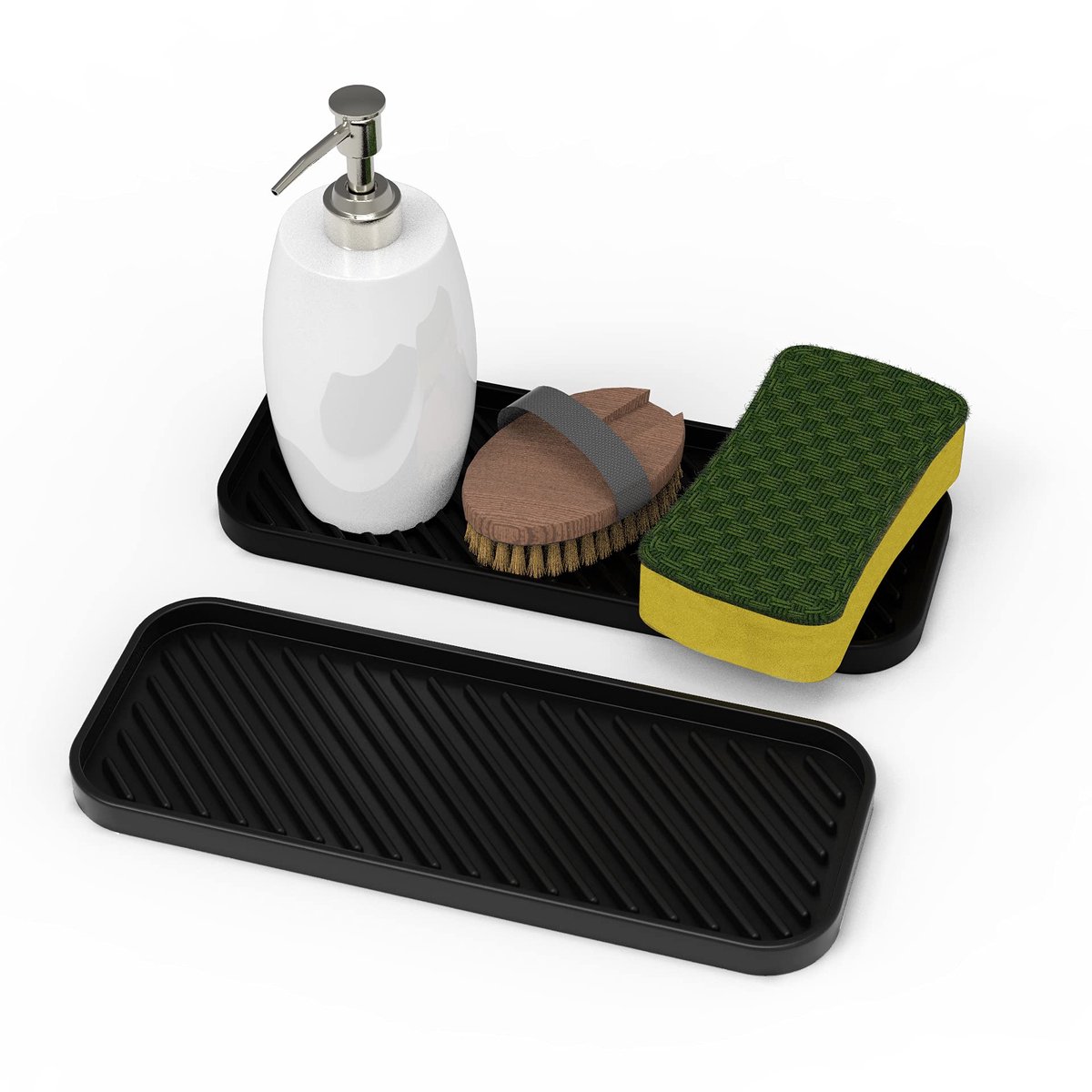 Dailygoods - Siliconen Spoelbak Organizer - Keuken en Badkamer Organizer voor Sponzen en Zeep (2 x Zwart)