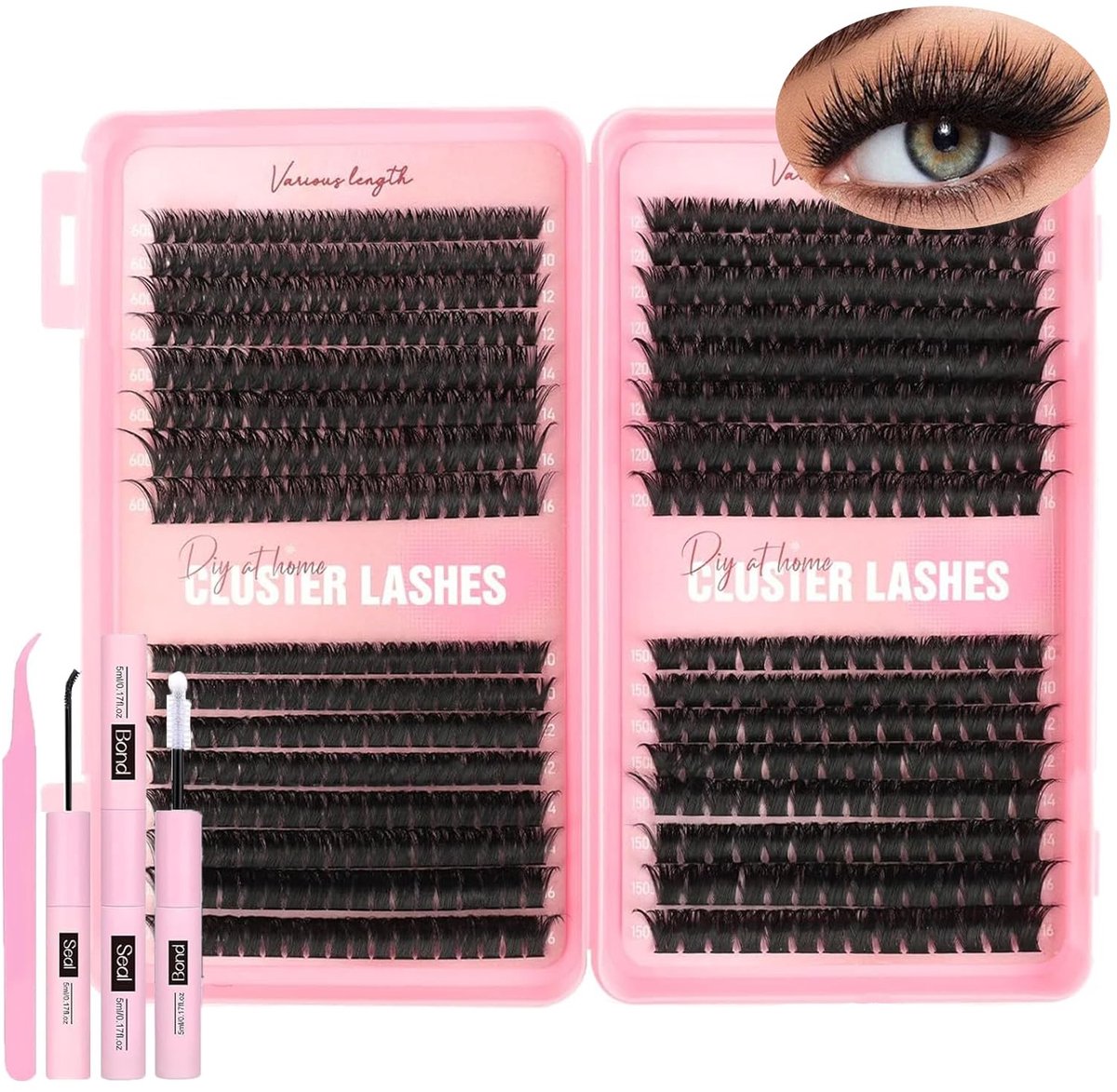 Dailygoods- Wimperextensies 544 stuks - Natuurlijke Wimperclusters - Wimperlijm - Pincet - 10-16 mm - 60D/100D/120D/150D Krul - Herbruikbaar - Wimperbundels