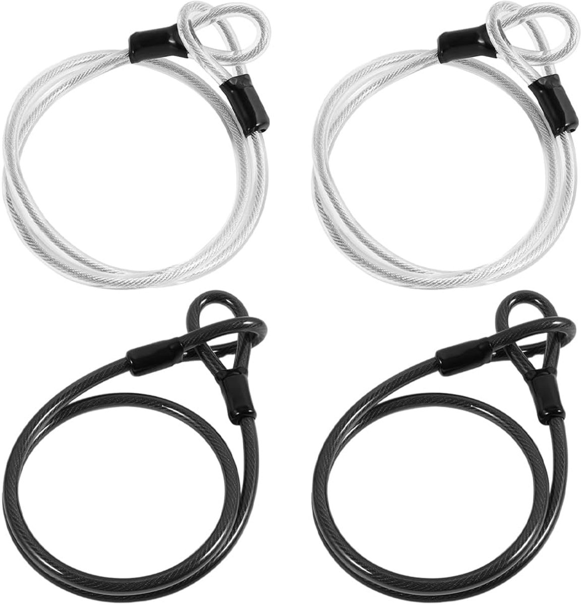 Dailygoods- Luskabel 4 Stuks - 1 m x 3 mm - Roestvrij Stalen Kabel - Veiligheidskabel - Draagbaar - Oogjes