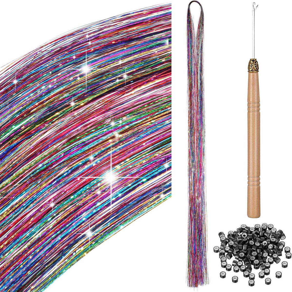Dailygoods - Lametta Haarextensions, 200 Stuks, Glitter Haarverlenging voor Vrouwen en Meisjes