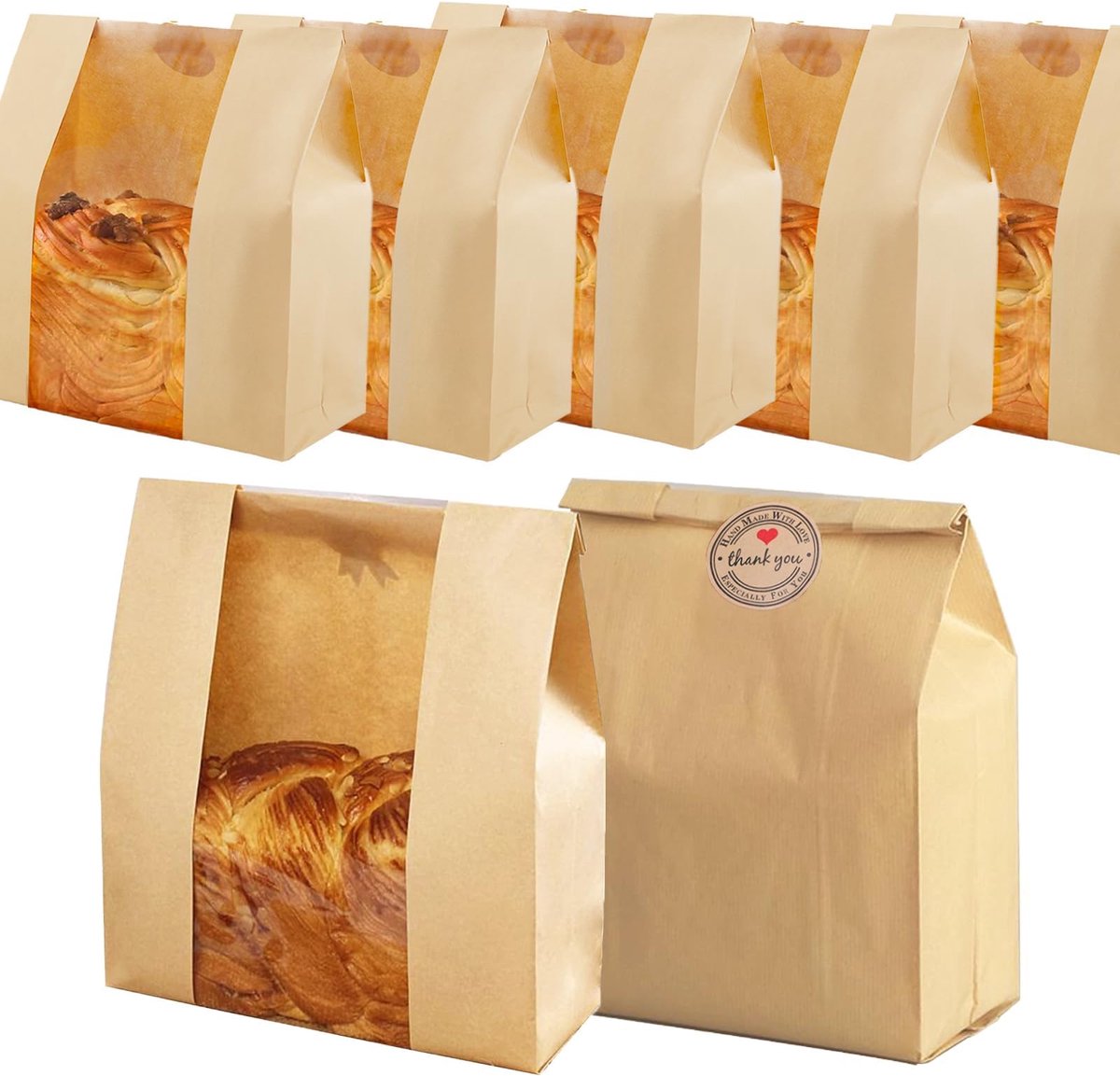 Dailygoods- Broodzakken Biologisch Afbreekbaar - Papieren Zakken - Voedselveilige Verpakking - Transparant Venster - Duurzaam - Perfect voor Bakwaren - Verpakkingen