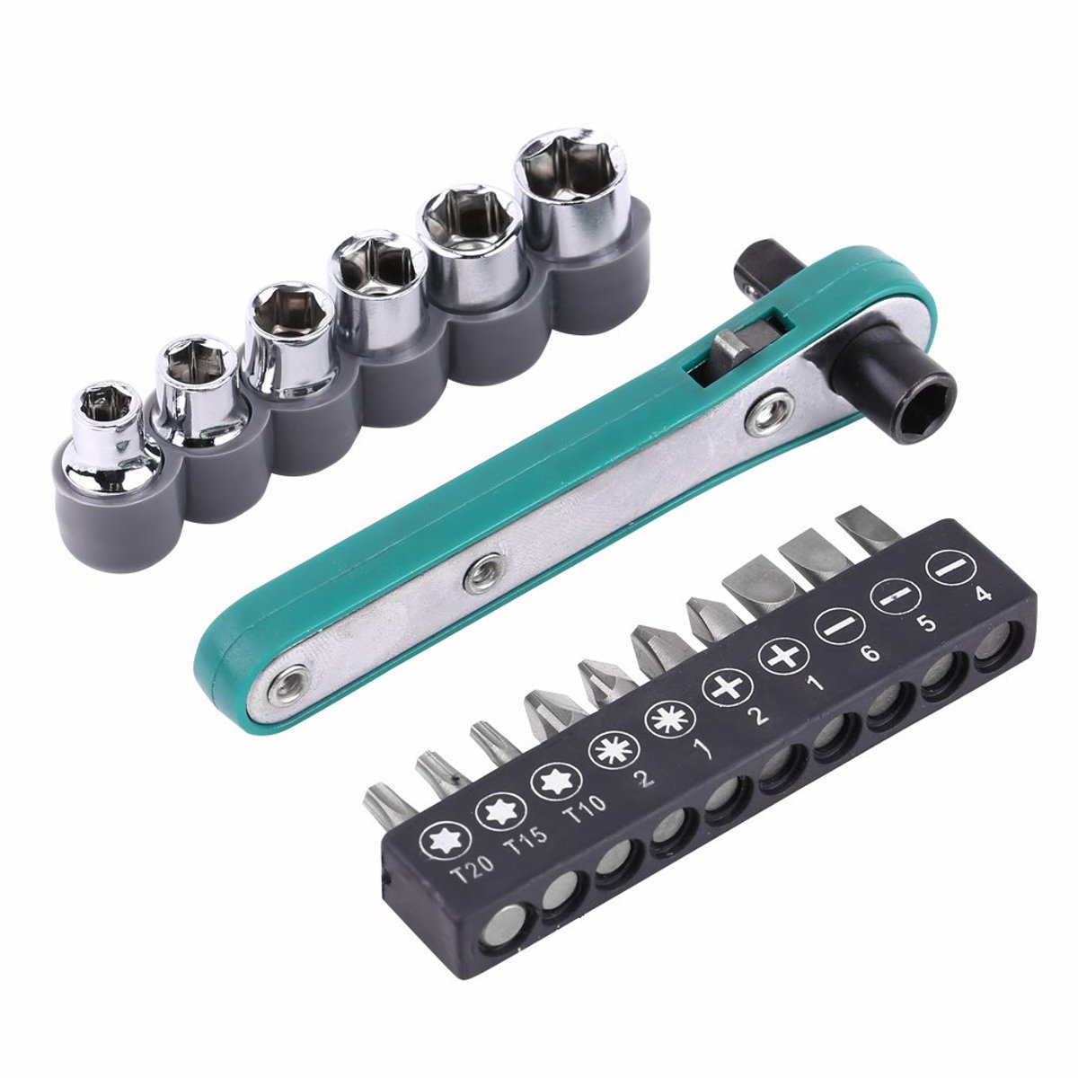 Dailygoods - 1/4" Mini Ratchet Graden Met Omkeerbare Drive en Multi Hex Bits Set