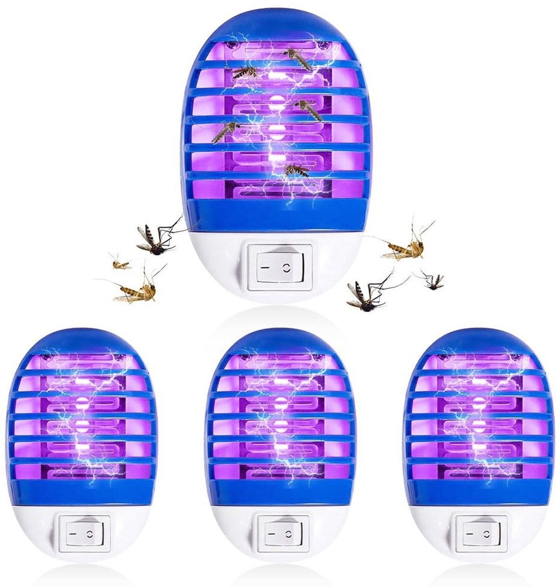 Dailygoods- Insectenverdelger Elektrisch - 4 Stuks Stopcontact - UV-Licht - Muggenlamp - Milieuvriendelijk - Plug-and-Play Design