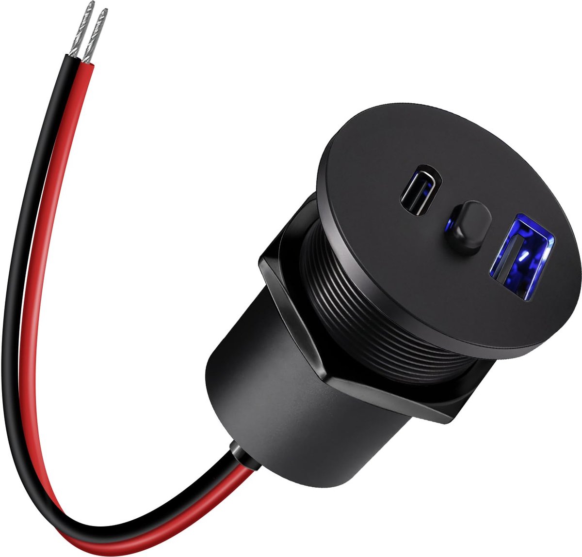SnelShoppen - 12V USB C Autolader Inbouw Camper USB-oplader Aluminium met Schakelaar & Blauw Licht, Dubbele Poort Snel Opladen Type A + Type C, PD3.0