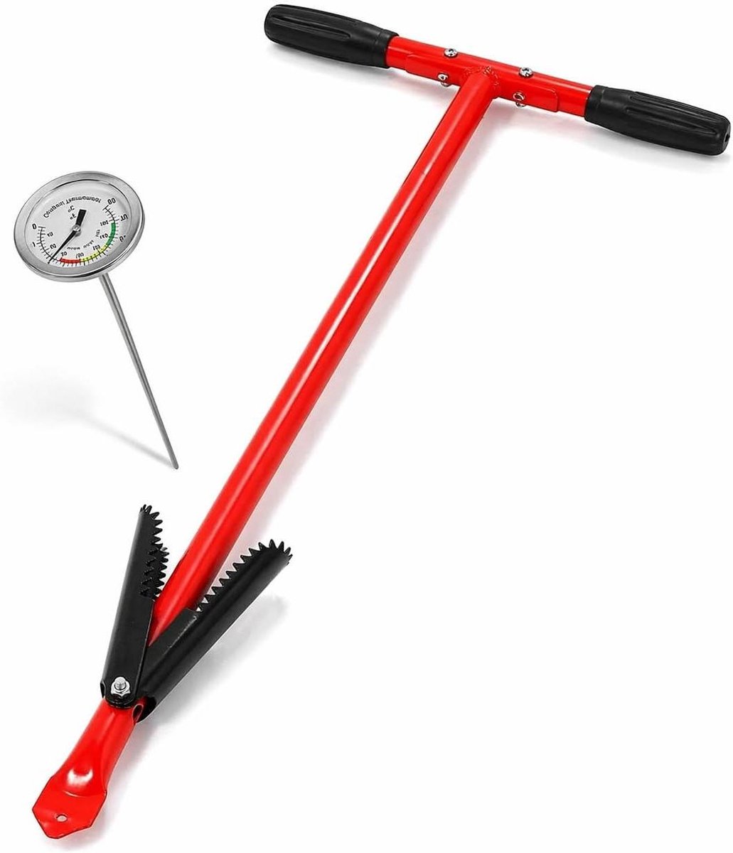 Compostbeluchter met thermometer - Compostroerder Beluchtingsstok - Compost Versnellen - Roestbestendig staal - 80 x 3 x 50 cm - Zwart