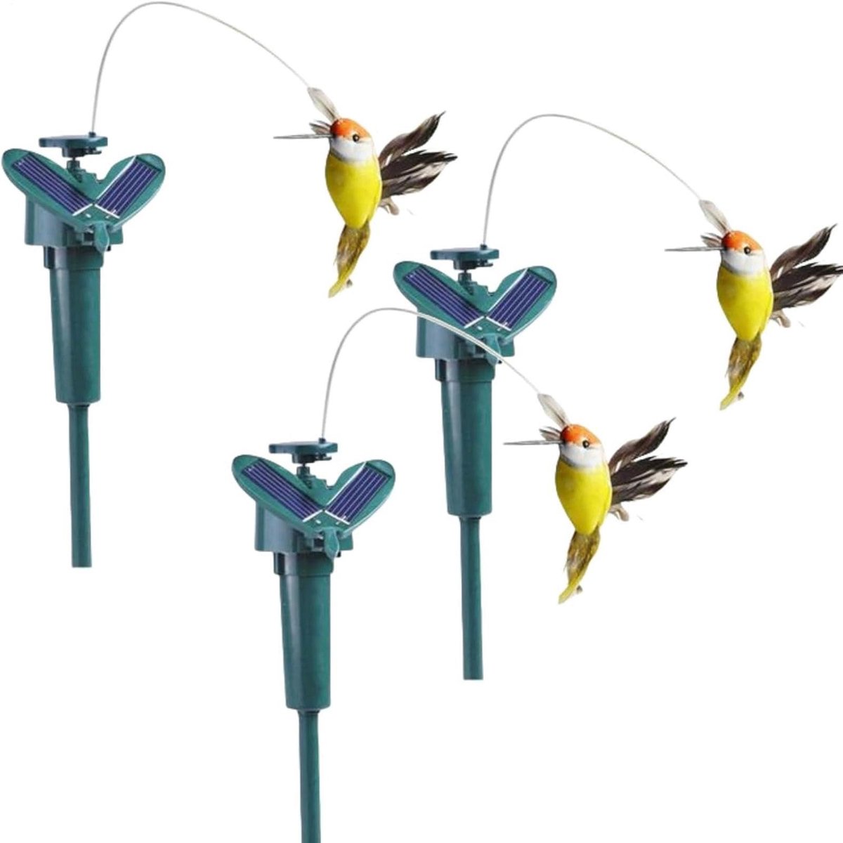 Namajunas - Set van 3 drijvende kolibries op zonne-energie - 13x8x8 cm - Muggenwerende werking - Geschikt voor tuindecoratie - Zonnelamp buiten - Cadeau voor tuinliefhebbers - Energiezuinig - balkondecoratie