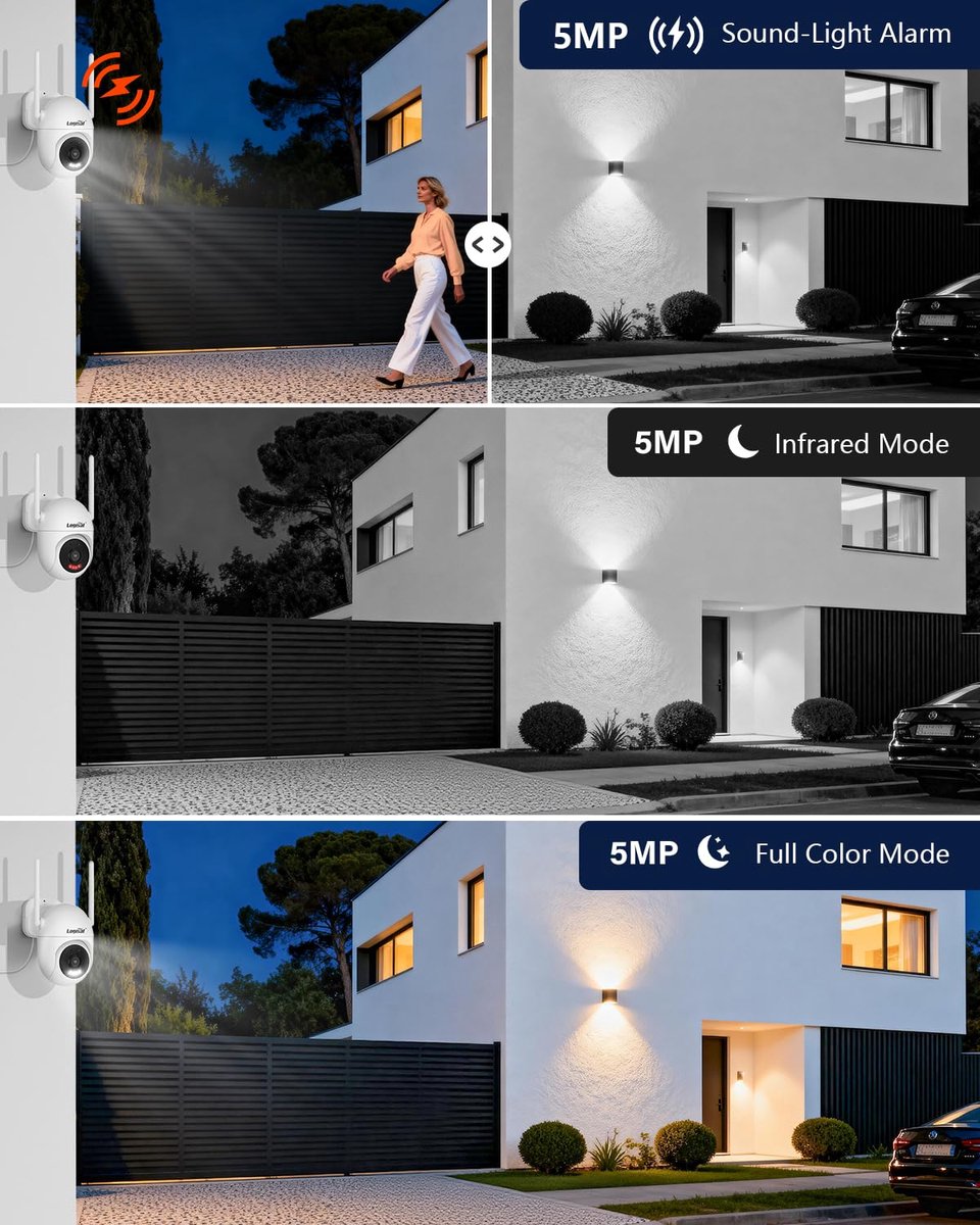 SnelShoppen - Logisaf 5MP PTZ Bewakingscamera Set Buiten - 10CH NVR met 4x 5MP 360° WLAN Camera, 1TB HDD, 24/7 Opname, Automatische Tracking, Kleurenn