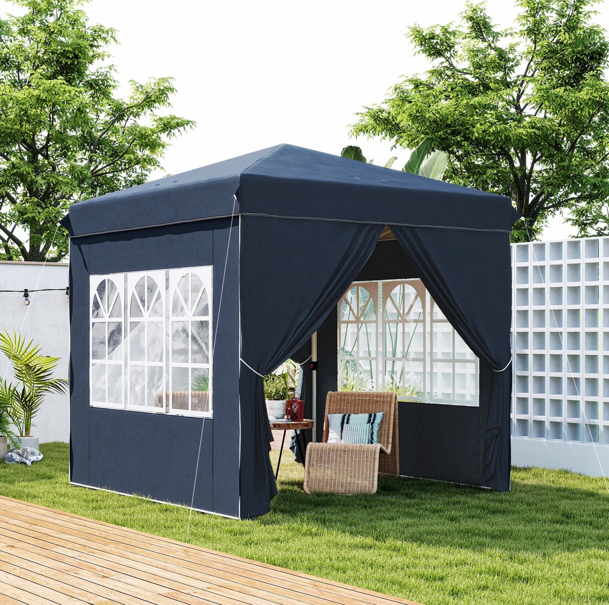 MIVRAY Paviljoen – Snel Opzetbaar – 248 x 248 x 270 cm – Polyester – Blauw – Voor Tuin En Evenementen – Met 4 Zijwanden