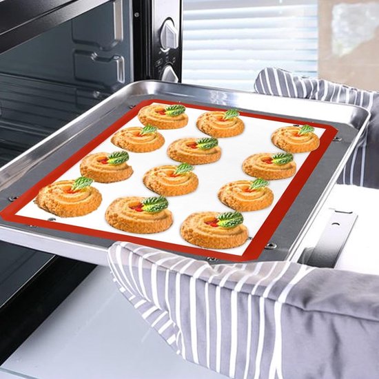 Siliconen Bakmat - Herbruikbare bakplaat - Bakken van lekkernijen - Antiaanbaklaag - 41.5 x 24.5 cm - Rode rand — afbeelding 2