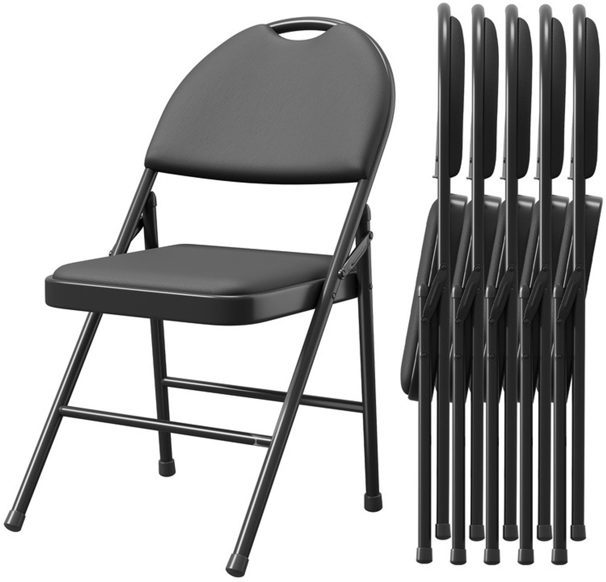 Triumpunpre Opvouwbare Stoelen met Rugleuning - Set van 6 - PU Gevoerde Stoelen - Eetkamer/Kantoor/Events - Inklapbaar - Zwart 中文参考：