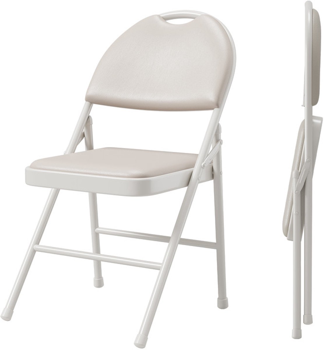 Triumpunpre Opvouwbare Stoel met Rugleuning - Set van 2 - PU Gevoerde Stoel - Eetkamer/Bureau/Camping - Inklapbaar - Beige
